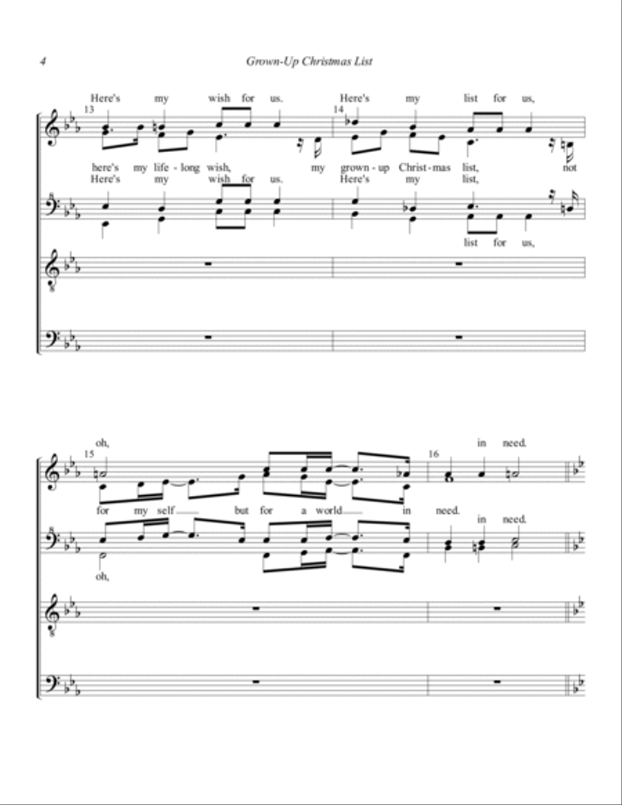 Grown-up Christmas List 4-Part scores gallery preview page 4