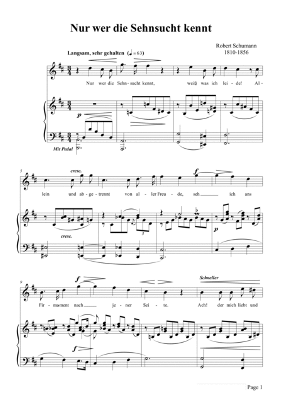 Schumann-Nur wer die Sehnsucht kennt,Op.98a No.3 in b minor Voice scores gallery preview page 2