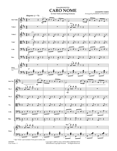 Caro Nome (from "Rigoletto") - Full Score