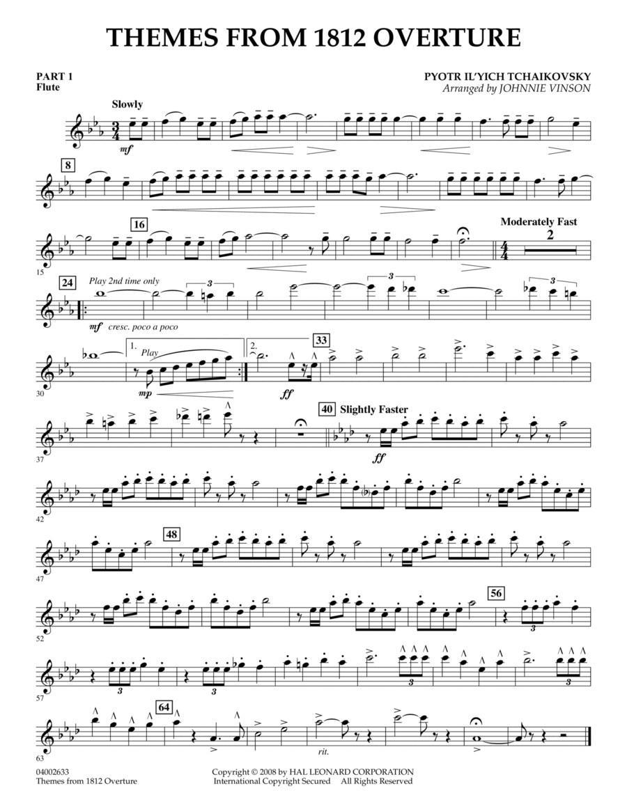 Themes from 1812 Overture - Pt.1 - Flute Concert Band scores gallery preview page 1