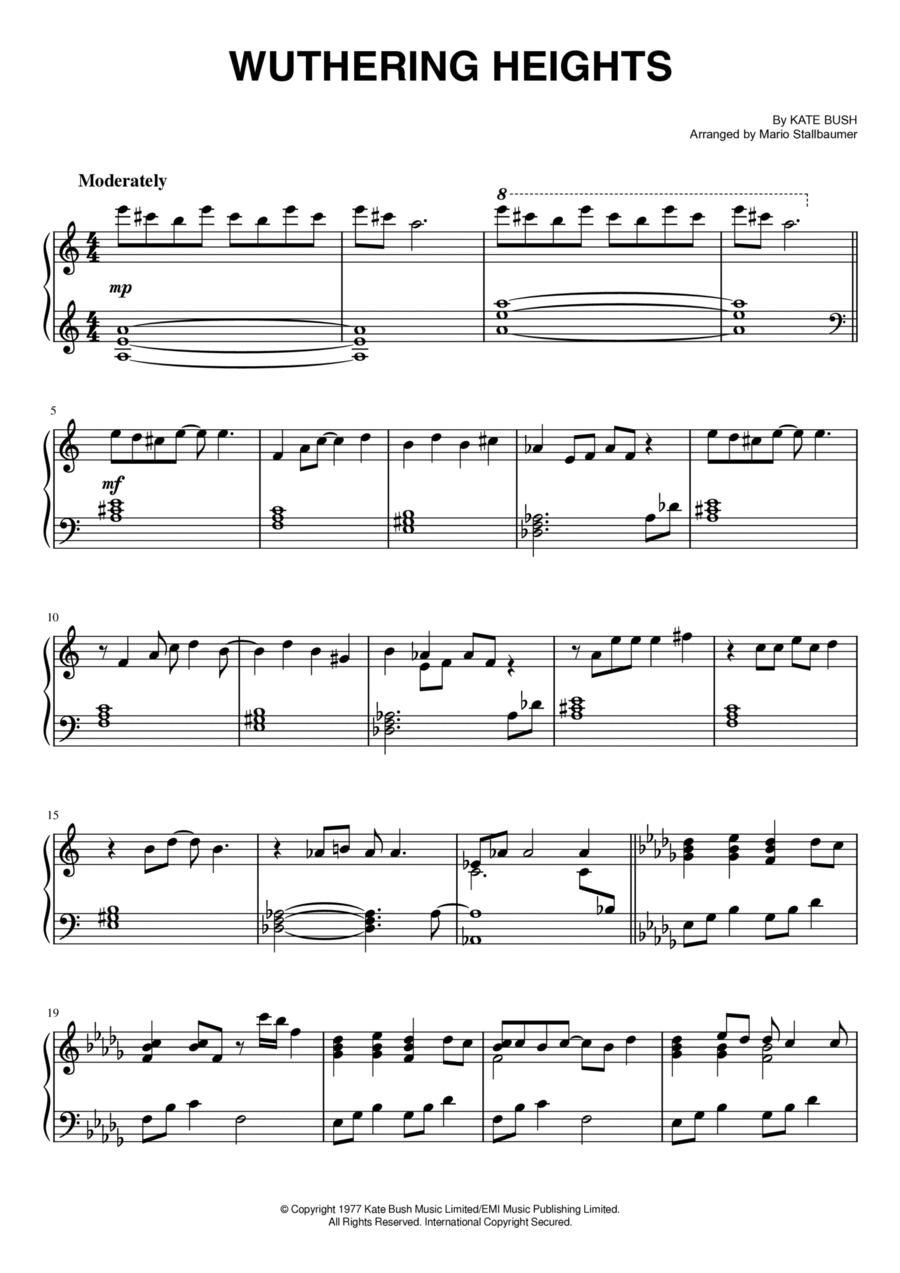 Wuthering Heights Piano Solo scores gallery preview page 1