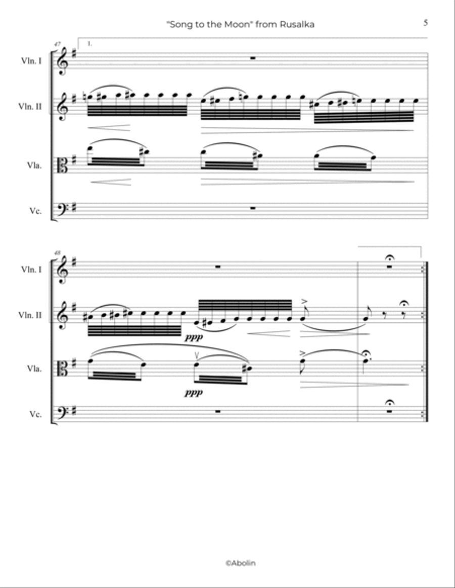 Dvorak: Song to the Moon from Rusalka - String Quartet String Quartet scores gallery preview page 6