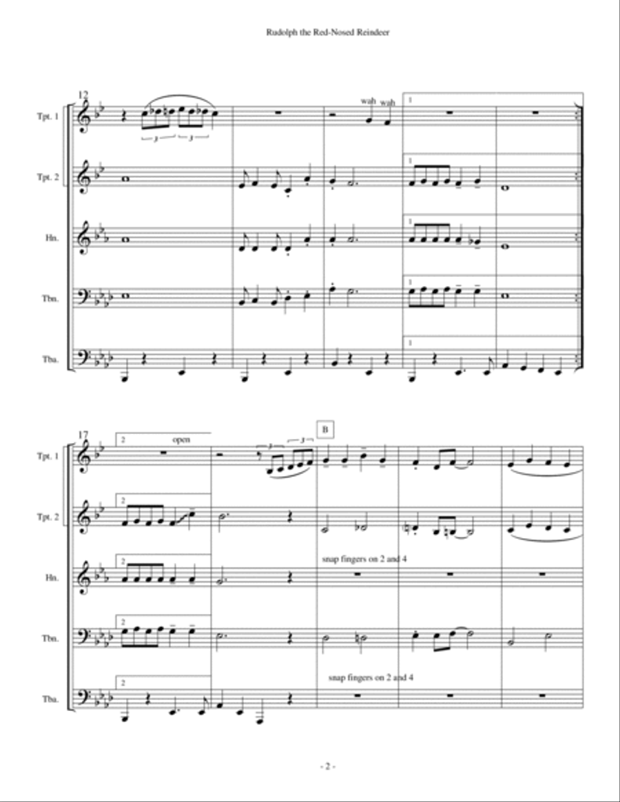 Rudolph The Red-nosed Reindeer Brass Ensemble scores gallery preview page 2