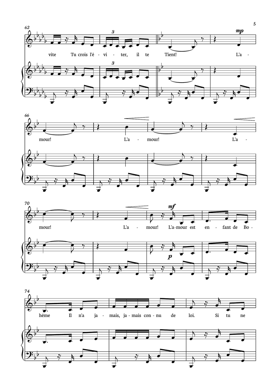 Habanera - Carmen for piano and voice in Bb minor. Piano, Vocal scores gallery preview page 5