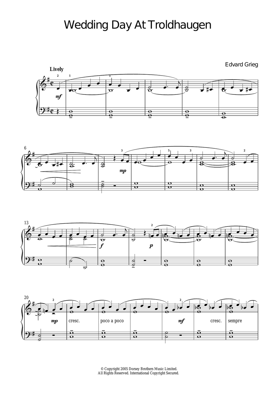 Wedding Day At Troldhaugen Piano Solo scores gallery preview page 1