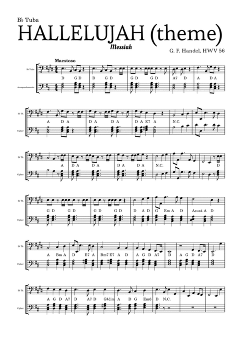 Aleluia (HALLELUJAH), of the Messiah - for B♭ Tuba and accompaniment image number null