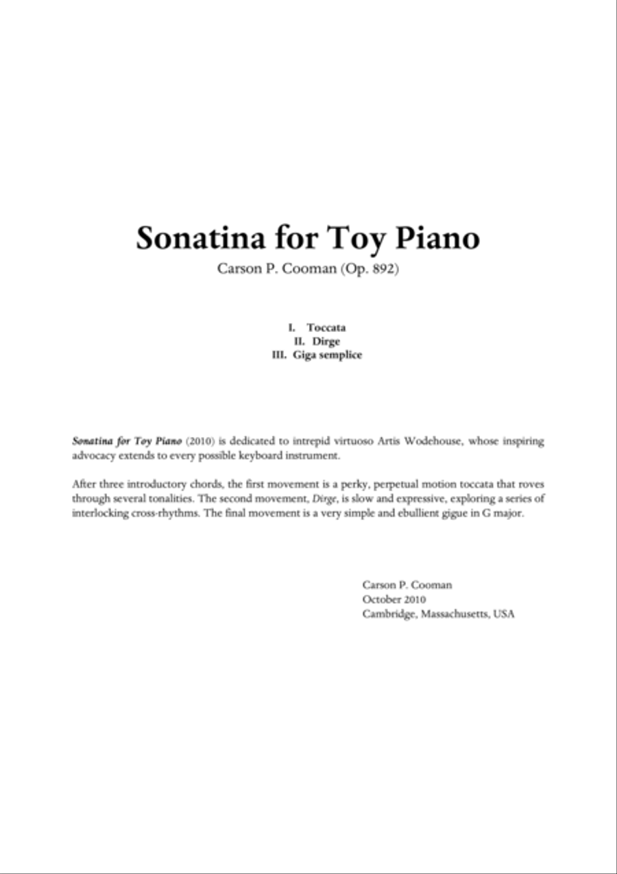 Carson Cooman - Sonatina for toy piano Piano Solo scores gallery preview page 1