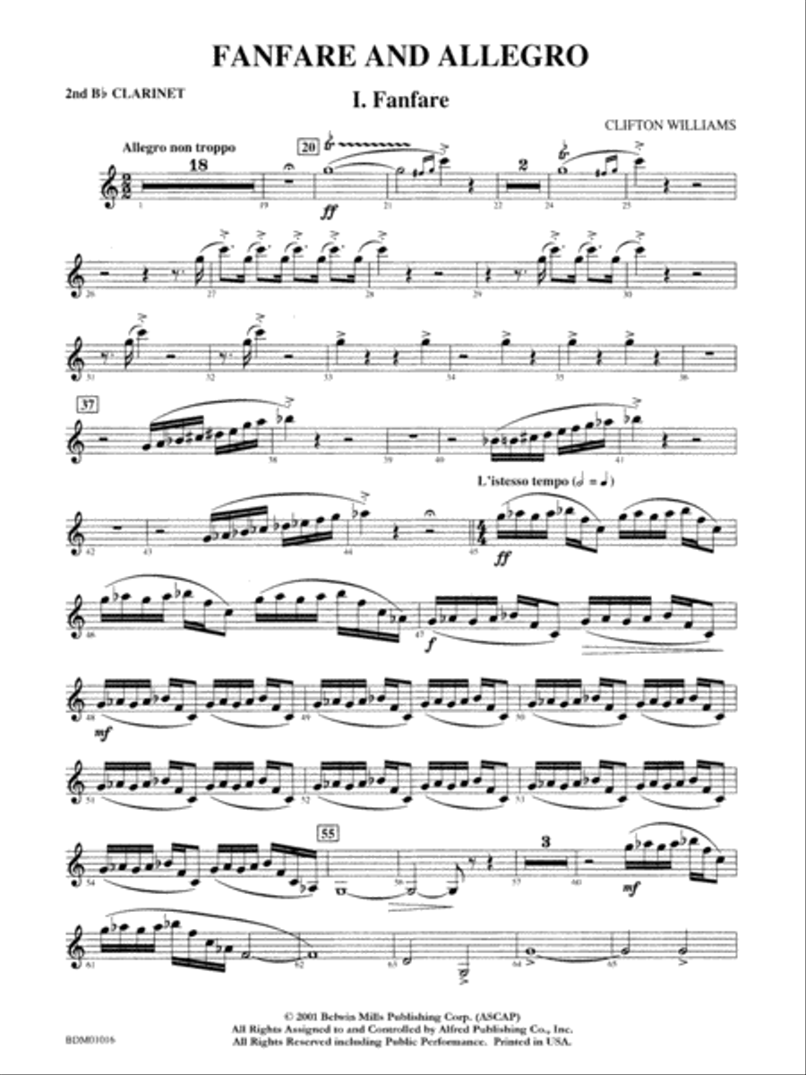 Fanfare and Allegro: 2nd B-flat Clarinet Concert Band scores gallery preview page 1