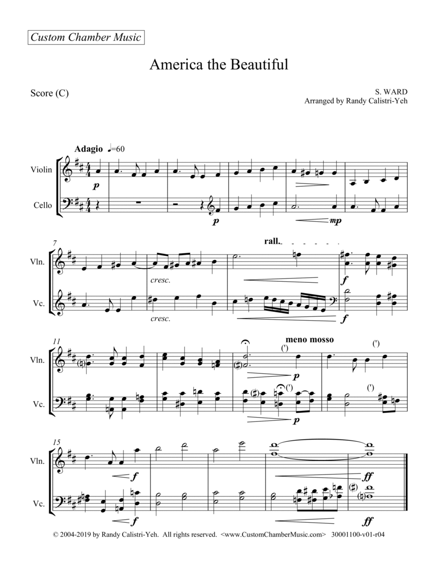 America The Beautiful (violin/cello duet) String Duet scores gallery preview page 1