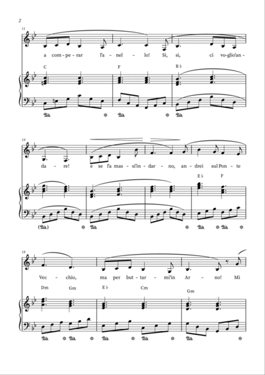O Mio Babbino Caro - Male Voice in B-flat Major (with chords) Voice scores gallery preview page 2