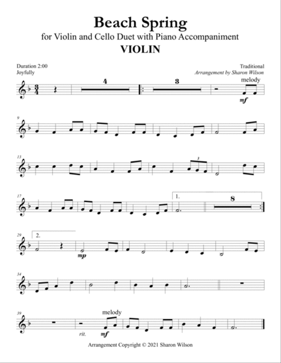 Beach Spring (for Violin and Cello Duet with Piano Accompaniment) Piano Trio scores gallery preview page 2