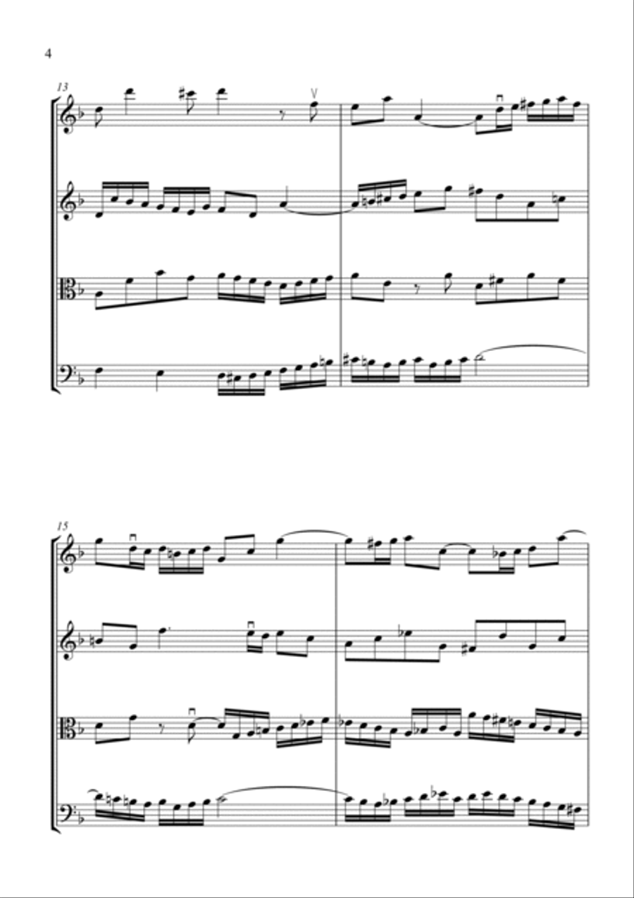Bach: Double Violin Concerto in D Minor BWV 1043 (1st Movement) for String Quartet - Score and Parts String Quartet scores gallery preview page 4