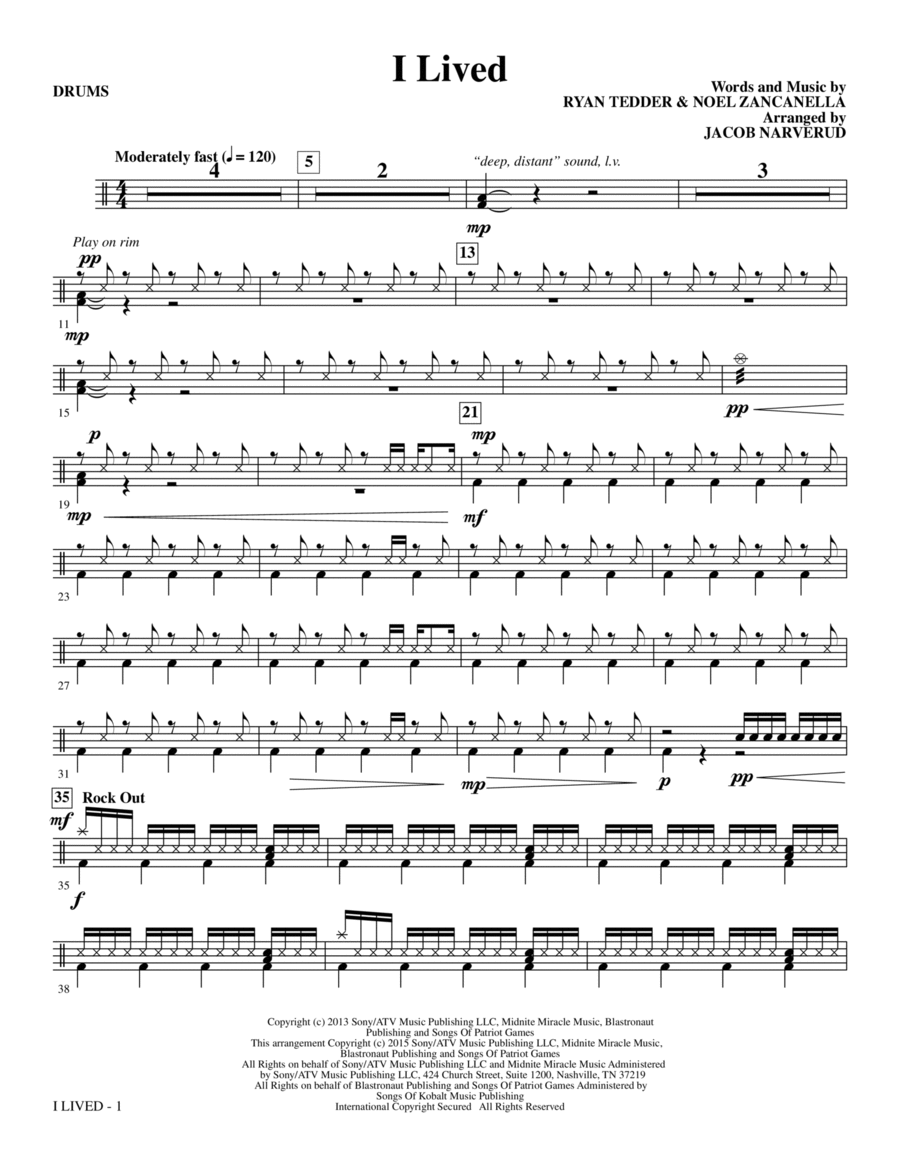 I Lived - Drum Set Choir scores gallery preview page 1
