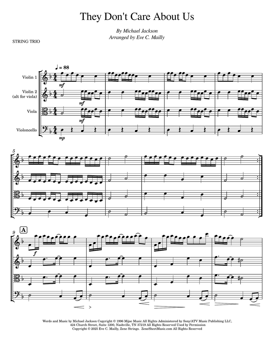 They Don't Care About Us String Trio scores gallery preview page 1