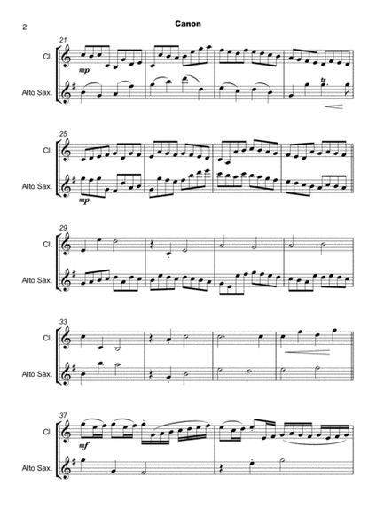 Pachelbel's Canon, Clarinet and Alto Saxophone Duet (with optional bass part)