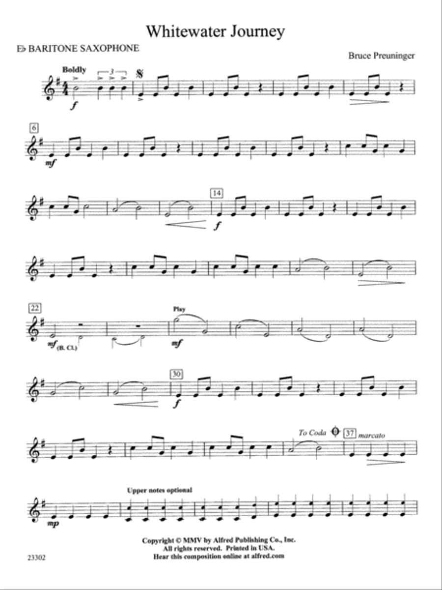 White Water Journey: E-flat Baritone Saxophone Concert Band scores gallery preview page 1