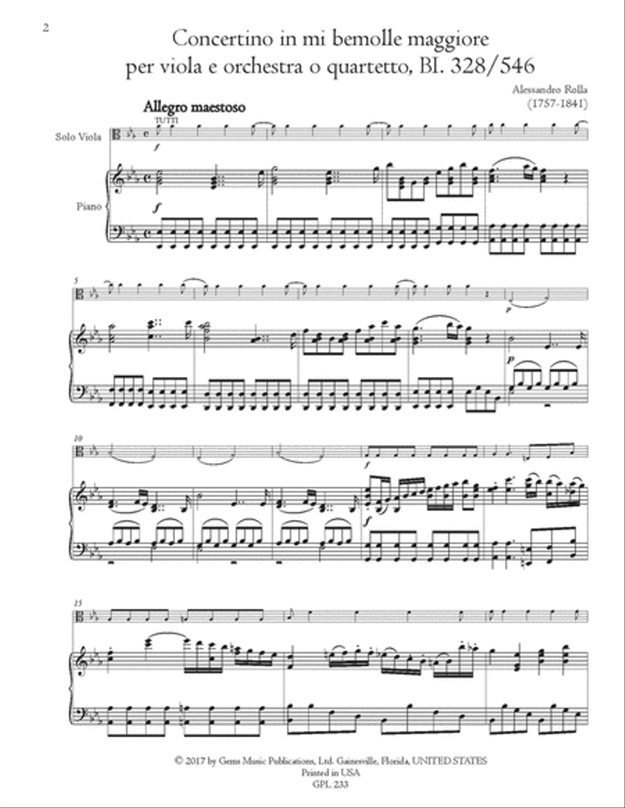 Concertino in mi bemolle maggiore, BI. 328/546 Viola e Orchestra (o Quartetto) Viola scores gallery preview page 2