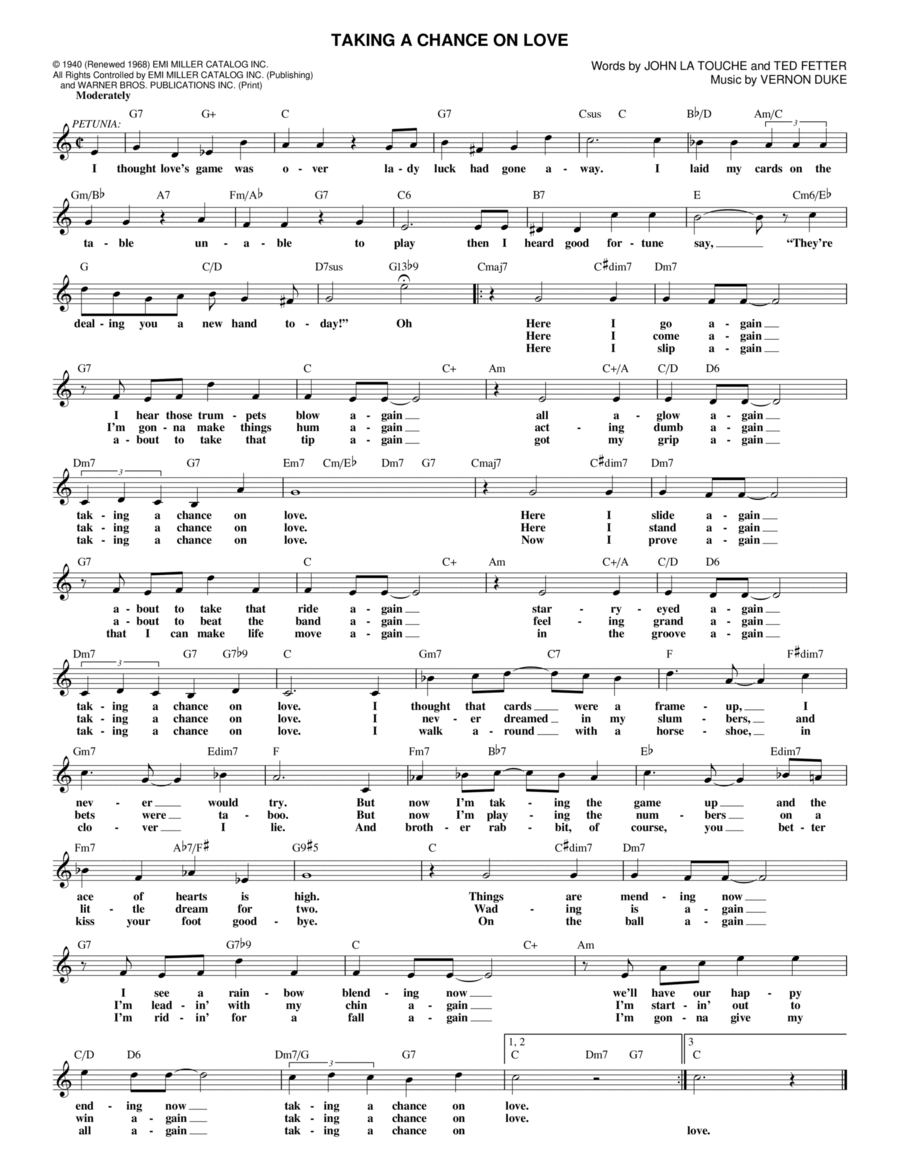 Taking a chance on love piano digital sheet music sheet music plus