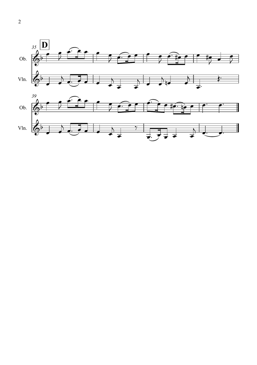 Greensleeves for Oboe and Violin Duet Oboe scores gallery preview page 2