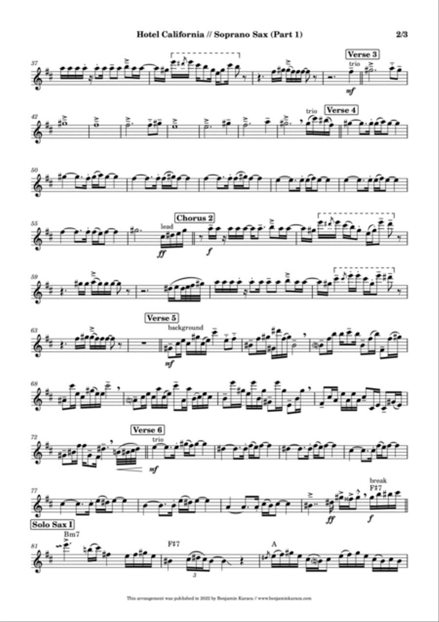 Hotel California Saxophone Quintet scores gallery preview page 4