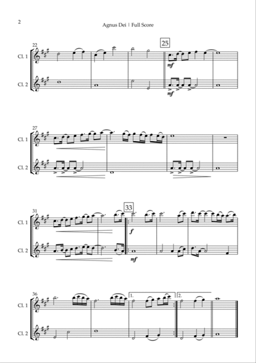 Agnus Dei Agnus Dei Clarinet Duet scores gallery preview page 2