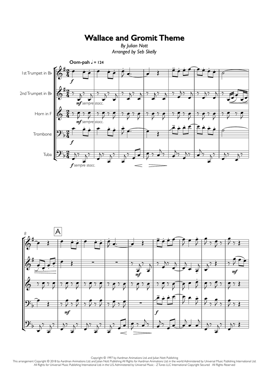 Wallace And Gromit Theme Brass Ensemble scores gallery preview page 1