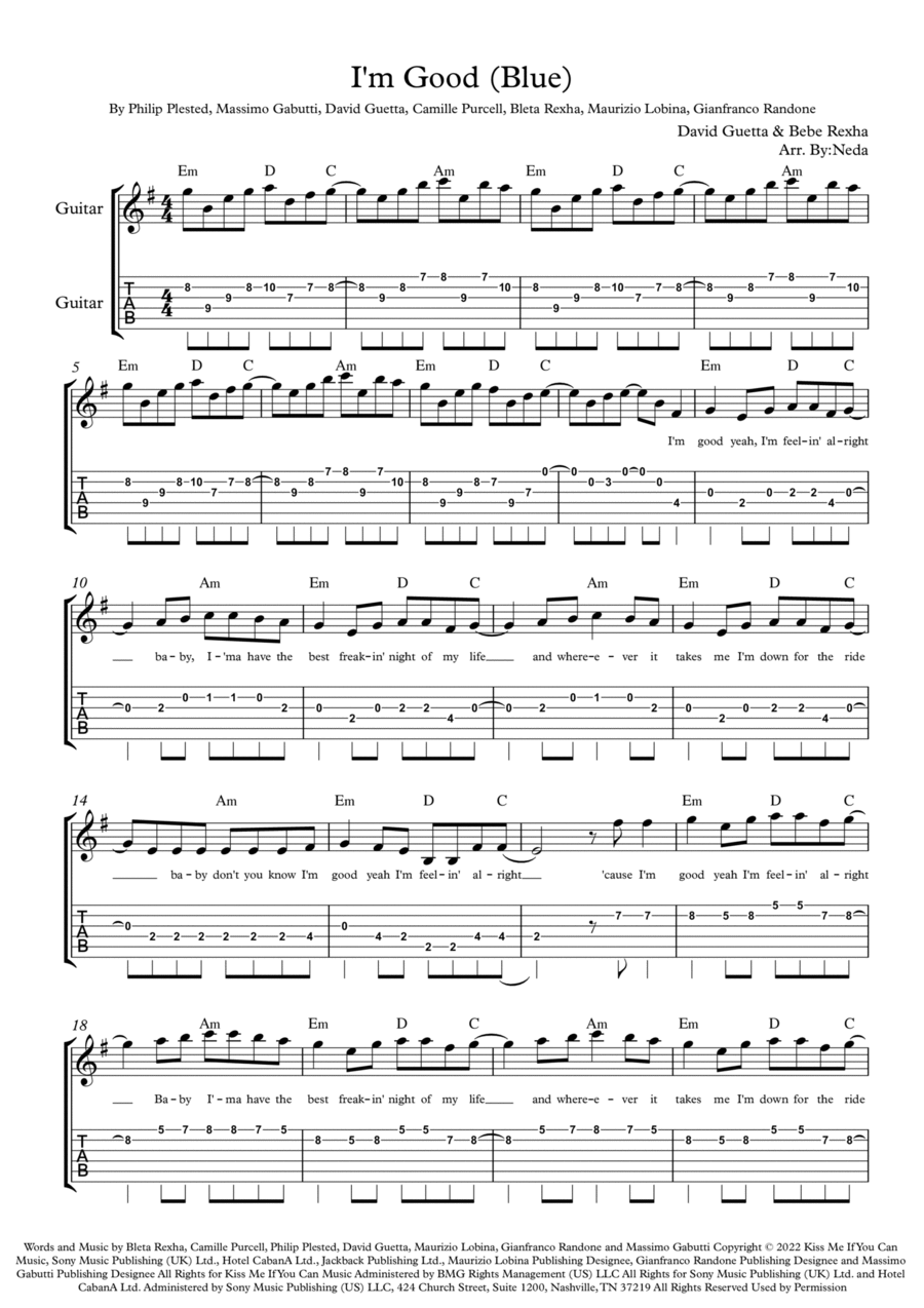 I'm Good (blue) I'm Good (blue) Electric Guitar scores gallery preview page 1