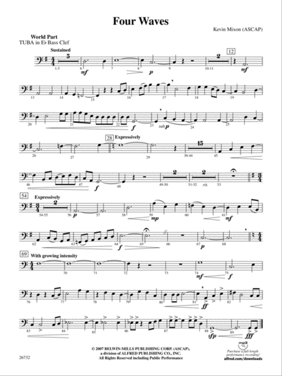 Four Waves: (World Part) E-flat Tuba B.C. Concert Band scores gallery preview page 1