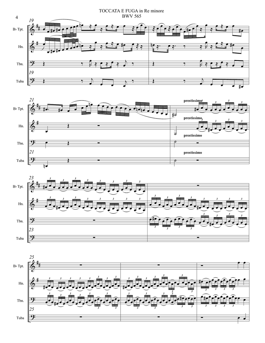 TOCCATA E FUGA in D minor - BWV 565 - Arr. for Brass Quartet with Parts Brass Quartet scores gallery preview page 4