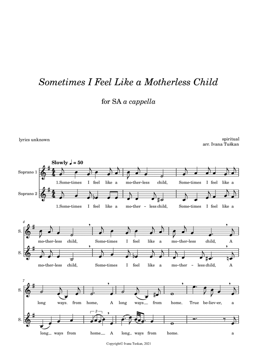 Sometimes I Feel Like a Motherless Child, for vocal duet or two-part choir E minor A Cappella scores gallery preview page 1