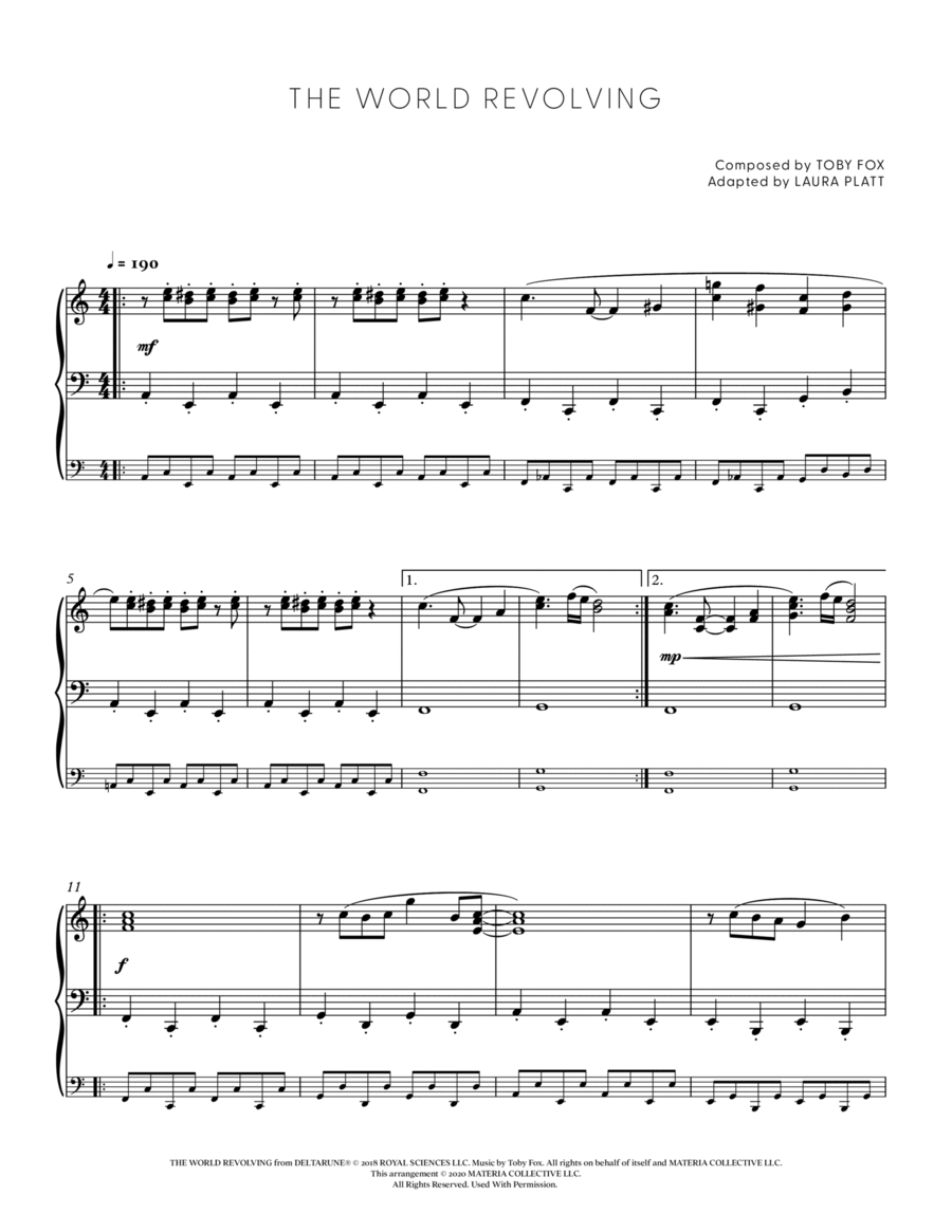 THE WORLD REVOLVING (DELTARUNE - Piano Sheet Music) Easy Piano scores gallery preview page 1
