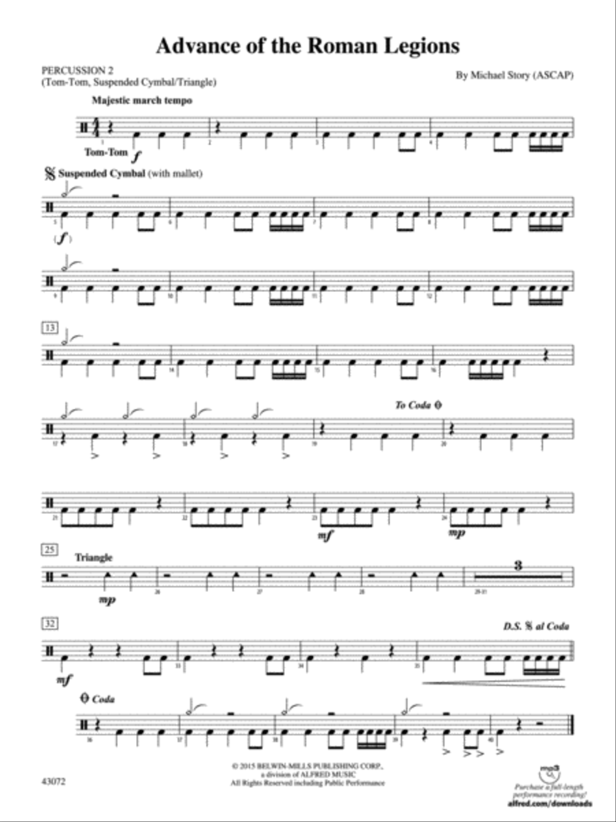 Advance of the Roman Legions: 2nd Percussion Concert Band scores gallery preview page 1