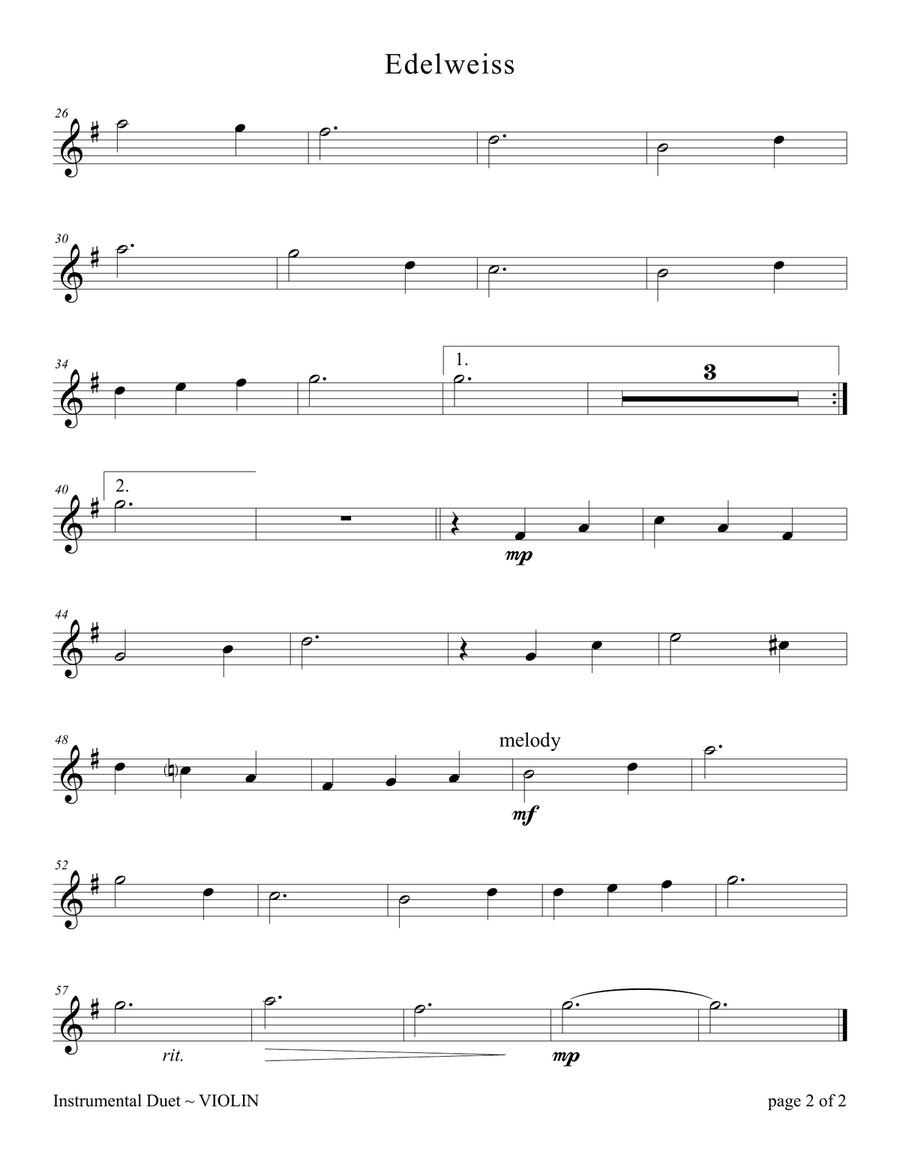 Edelweiss Violin Solo scores gallery preview page 2