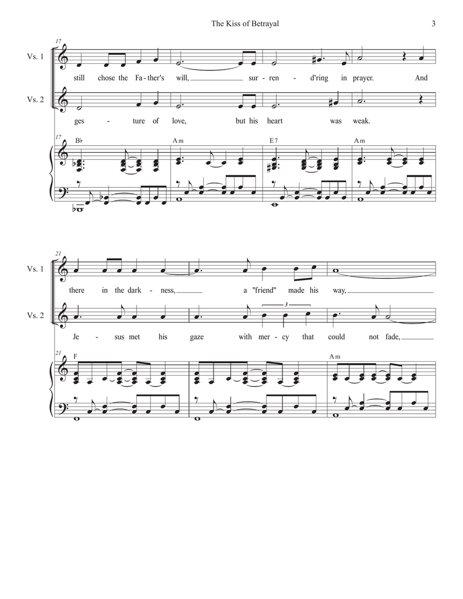 The Kiss of Betrayal (Duet for Soprano and Alto solo) Alto Voice scores gallery preview page 3