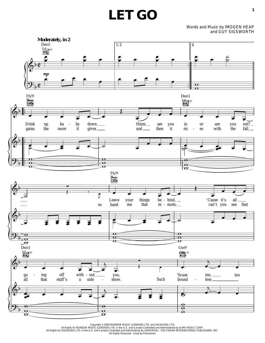 Let Go Let Go Piano, Vocal, Guitar scores gallery preview page 1