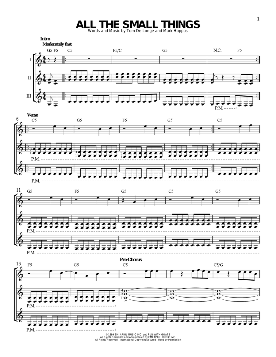 All The Small Things Guitar Ensemble scores gallery preview page 1