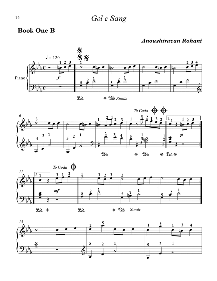 Gole Sang (Level 1B) گل سنگ Easy Piano scores gallery preview page 1
