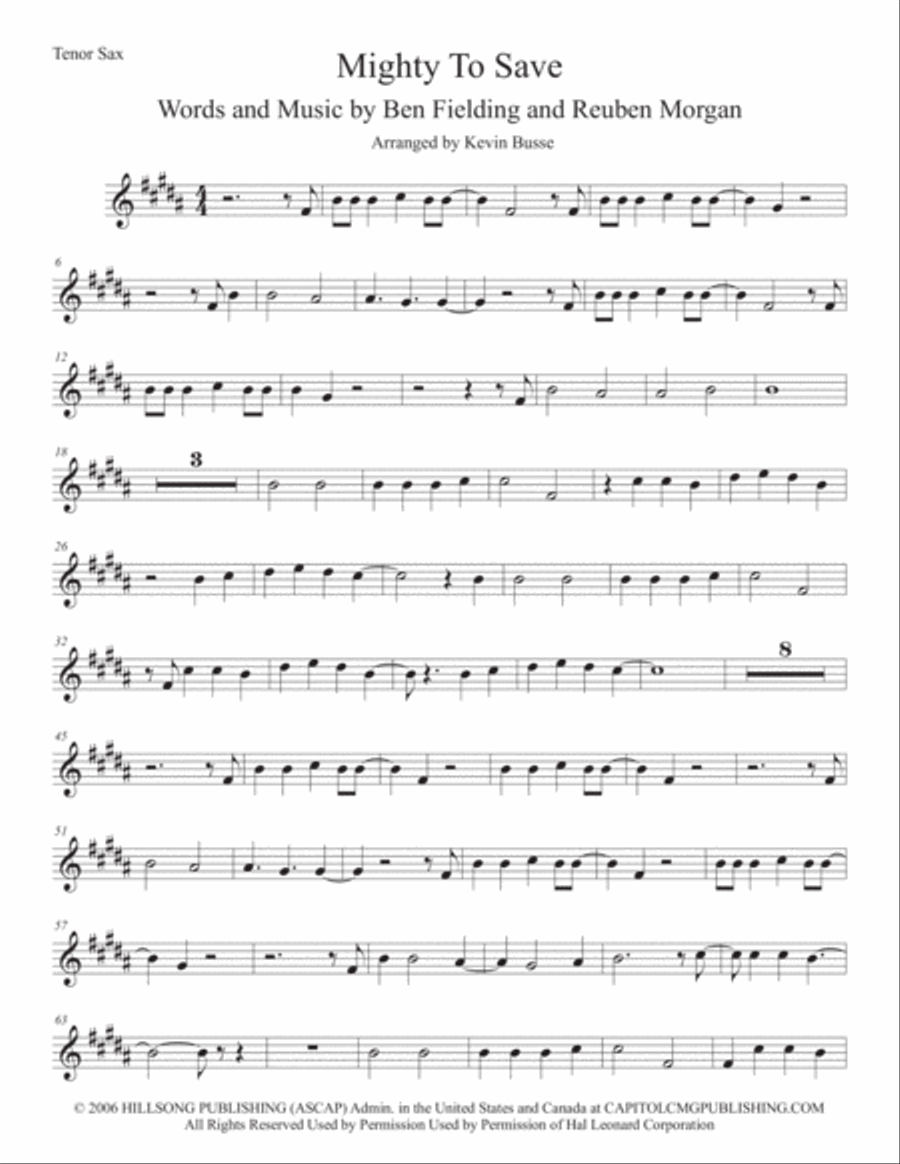 Mighty To Save Tenor Saxophone scores gallery preview page 1