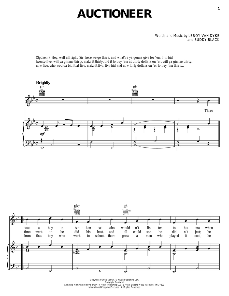 Auctioneer Auctioneer Piano, Vocal, Guitar scores gallery preview page 1