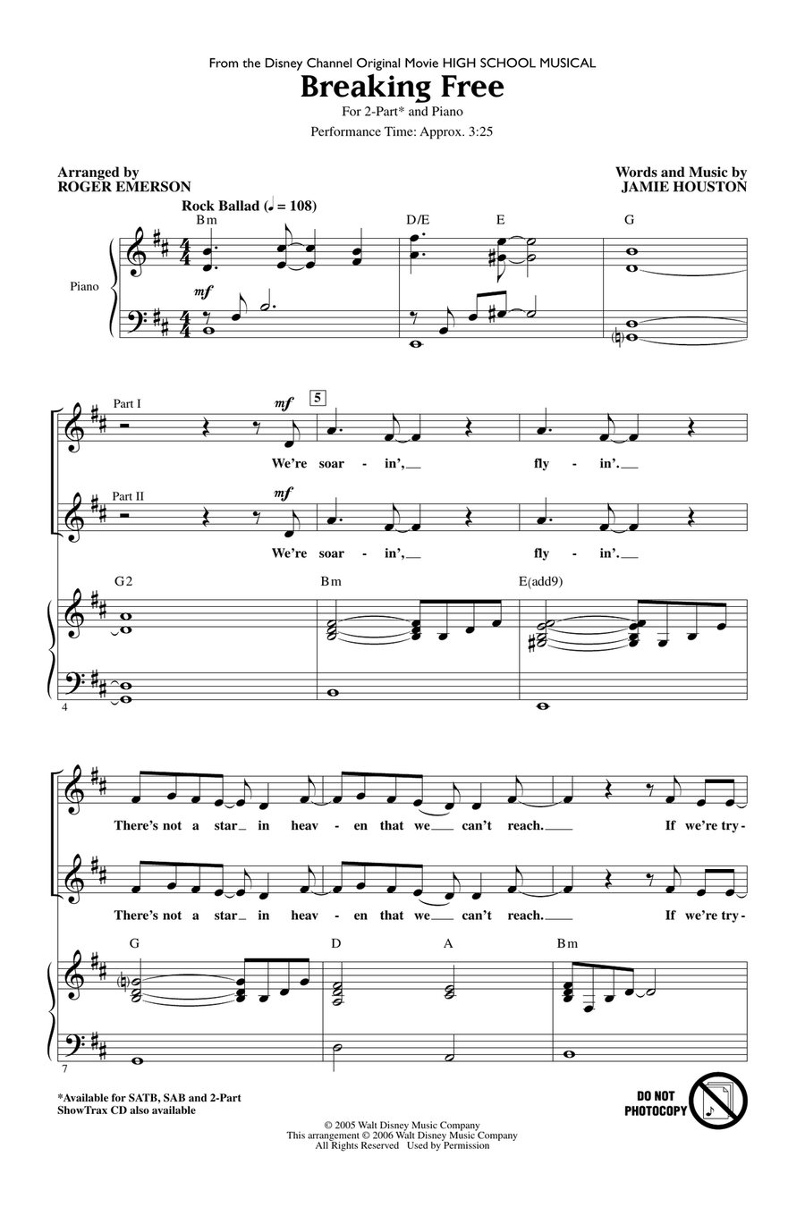Breaking Free (from High School Musical) (arr. Roger Emerson) 2-Part scores gallery preview page 1