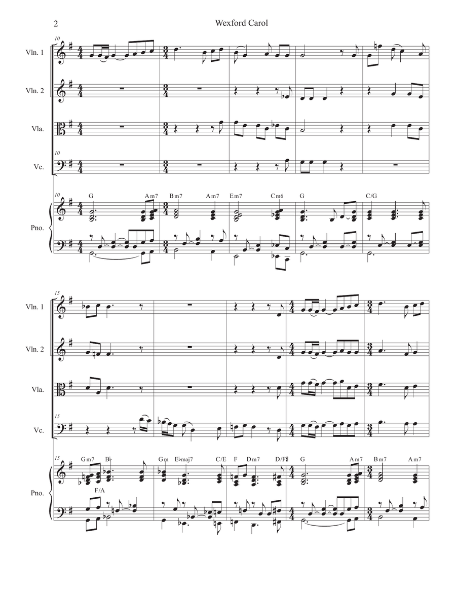 Wexford Carol (String Quartet and Piano) String Quartet scores gallery preview page 3