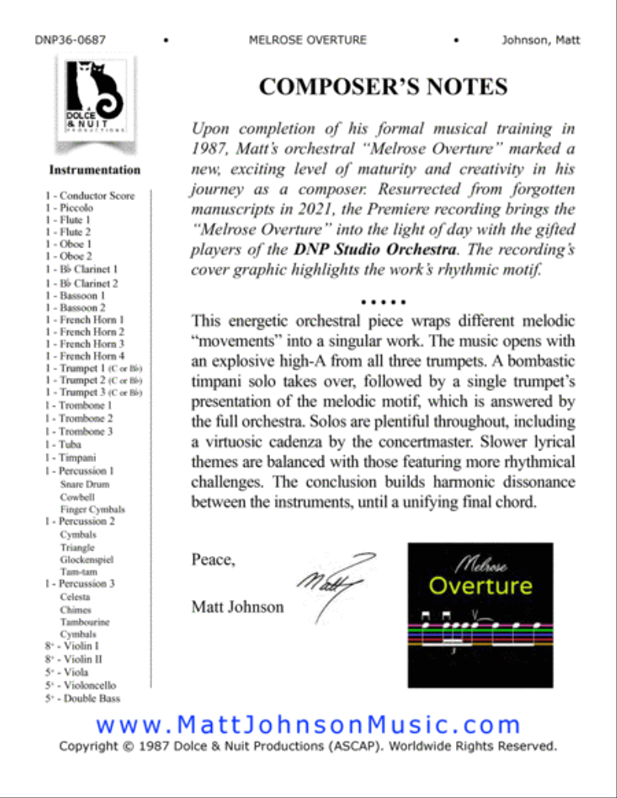Melrose Overture • Conductor Score and Parts • Matt Johnson Full Orchestra scores gallery preview page 2
