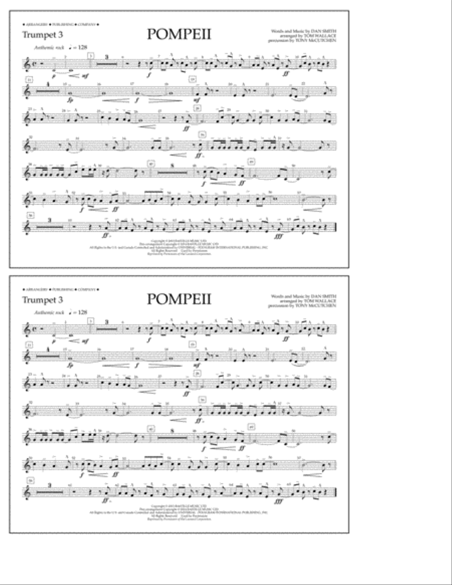 Pompeii - Trumpet 3 Marching Band scores gallery preview page 1