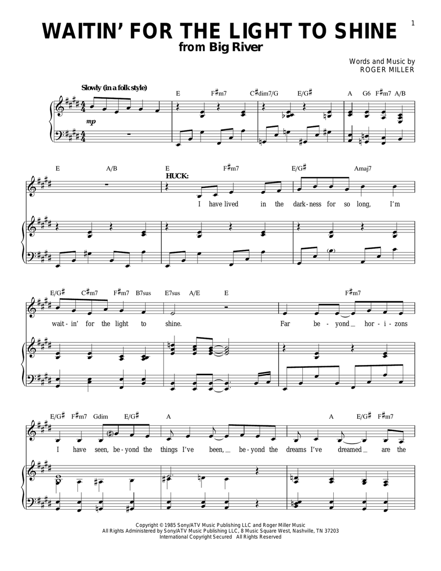 Waitin' For The Light To Shine Piano, Vocal scores gallery preview page 1