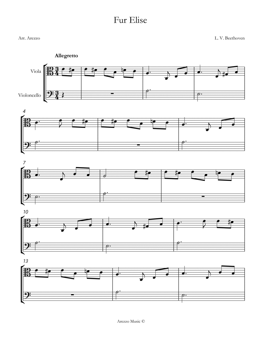 beethoven fur elise sheet music viola and cello image number null