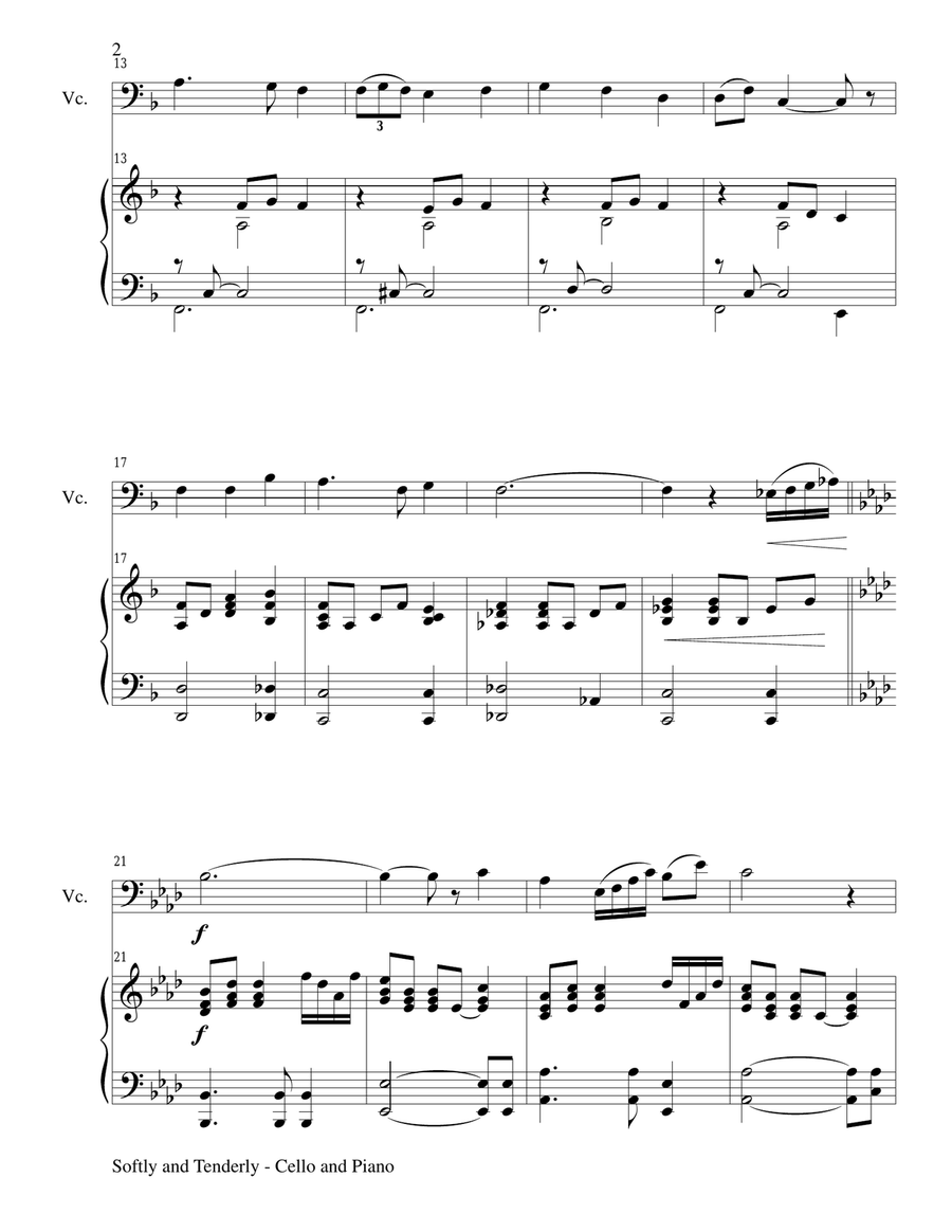SOFTLY AND TENDERLY (Duet – Cello and Piano/Score and Parts) Piano scores gallery preview page 2