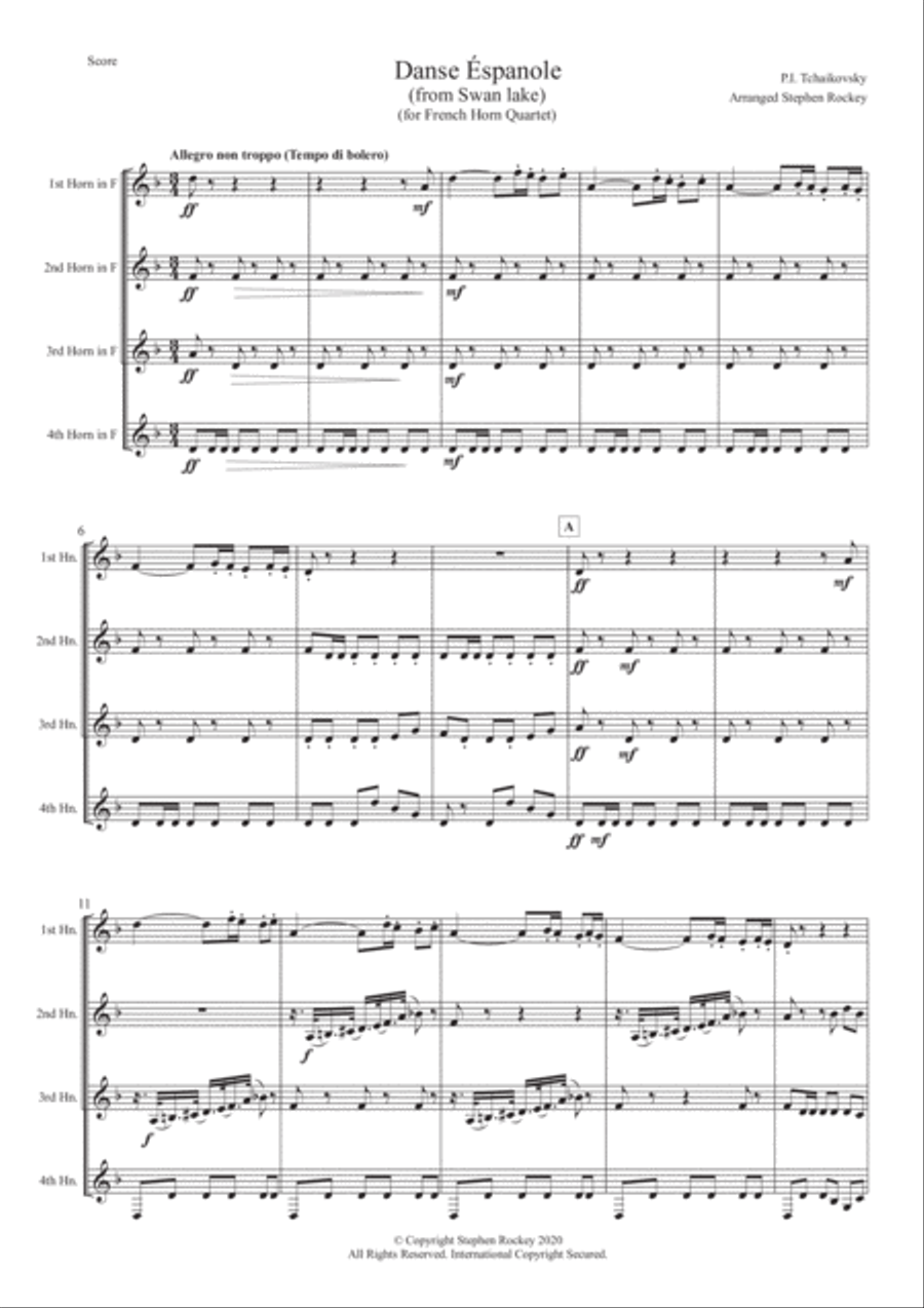 Spanish Dance from Swan Lake for French Horn Quartet Spanish Dance from Swan Lake for French Horn Quartet French Horn Quartet scores gallery preview page 3