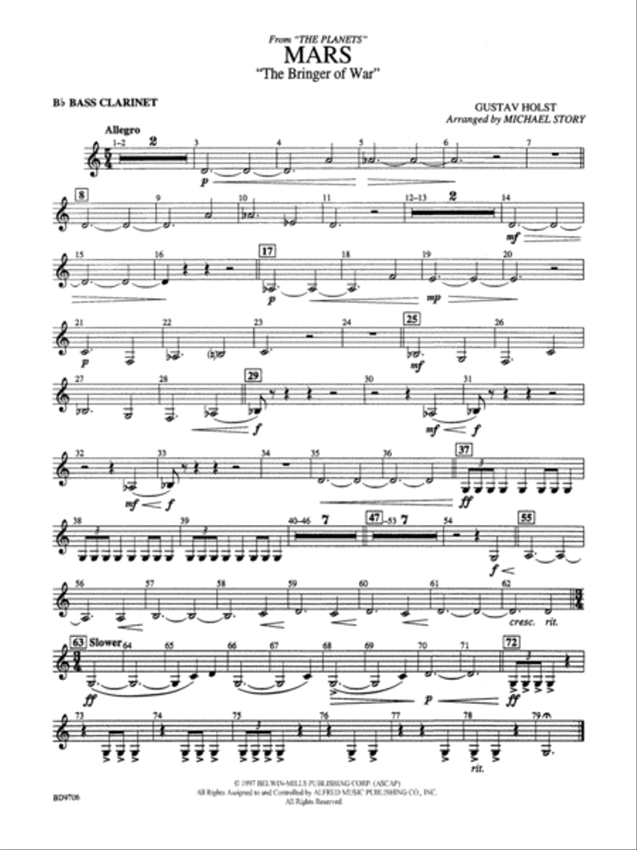 Book cover for Mars ("The Bringer of War," from The Planets): B-flat Bass Clarinet