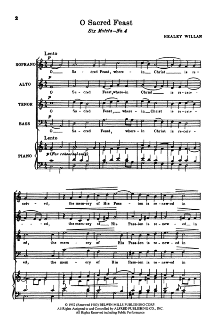 O Sacred Feast (No. 4 of Six Motets) 4-Part scores gallery preview page 2