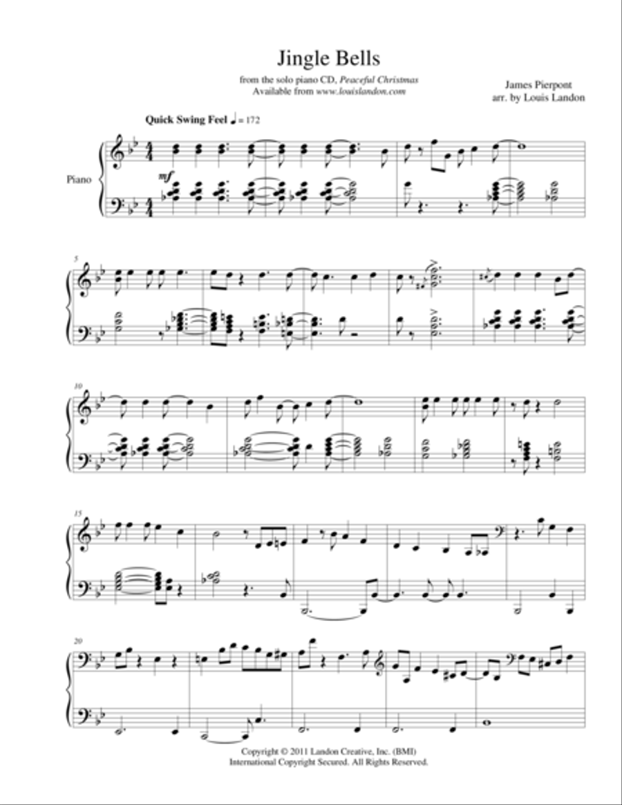 Jingle Bells - Traditional Christmas - Louis Landon - Solo Piano Piano Solo scores gallery preview page 1